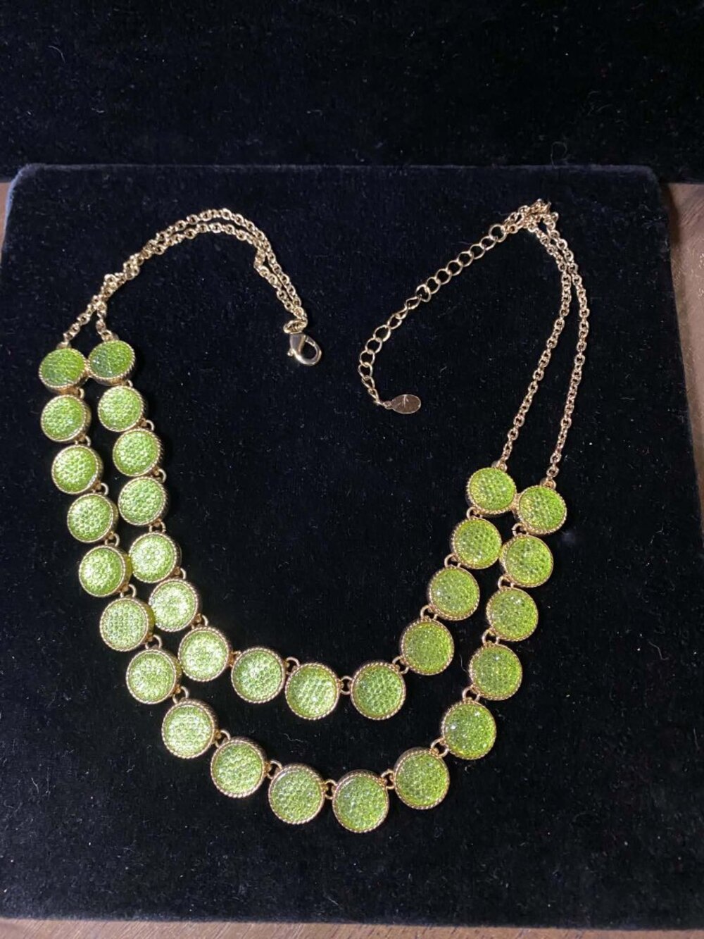 Vintage Aldo Lime Green Peridot Sparkly Bib double chain Necklace Birthstone
